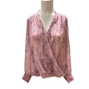 INC International Concepts Wrap Long Sleeve Top Pink Snake Womens 4P High Low